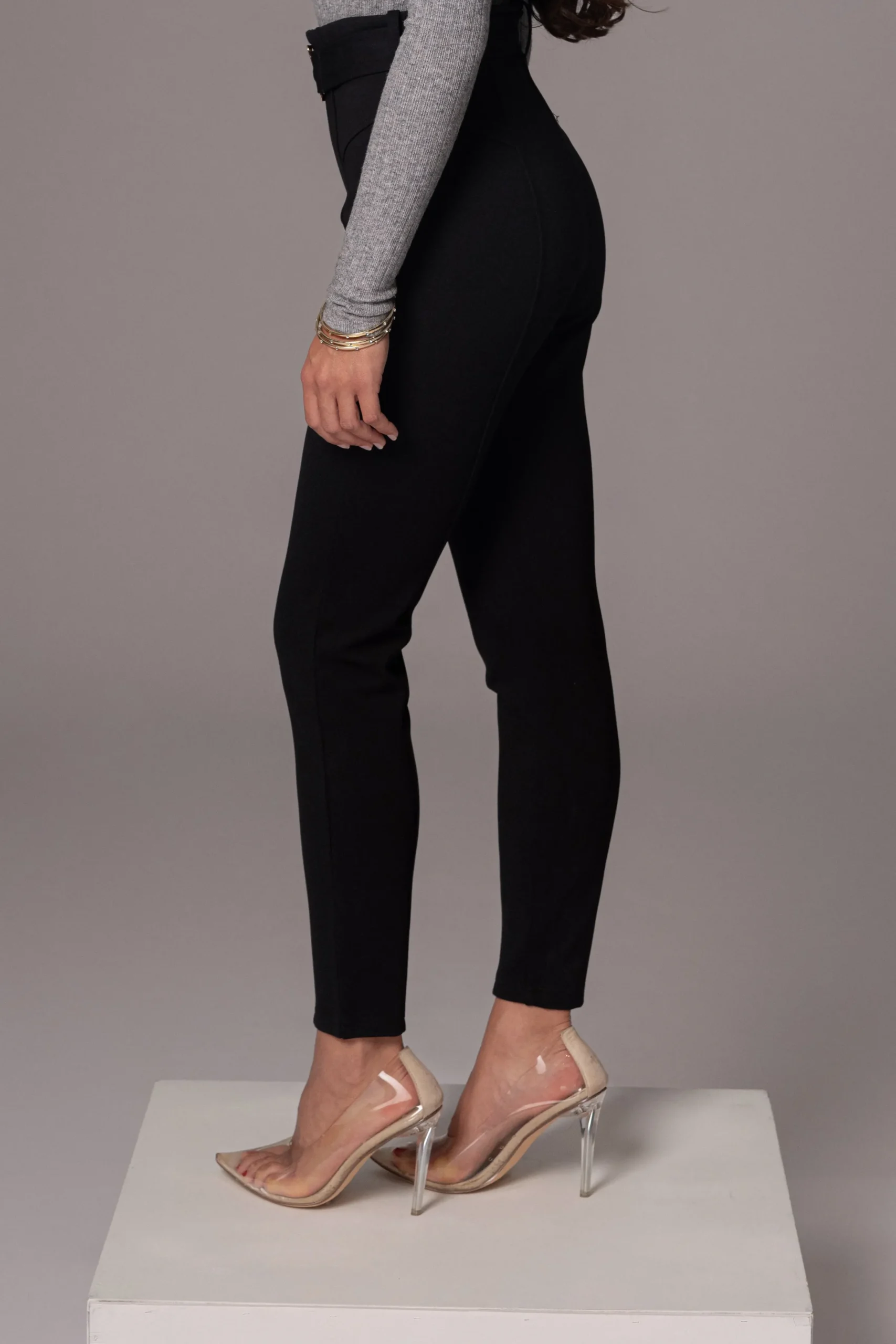 JLUXLABEL Black Golden Buckled Pants