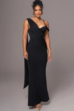 JLUXLABEL Black Grand Entrance Drape Dress