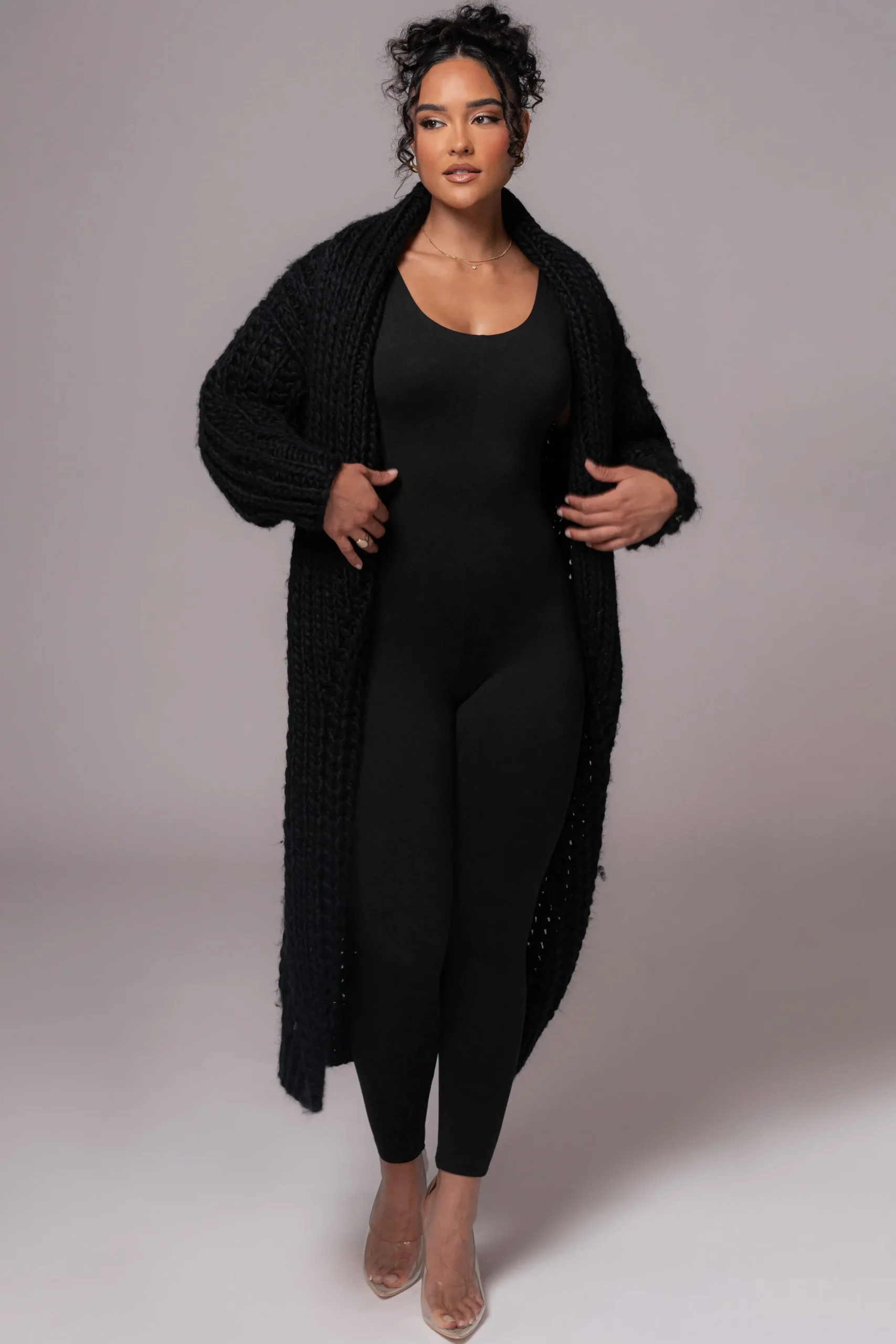 JLUXLABEL Black Hold Me Close Shawl Collar Cardigan