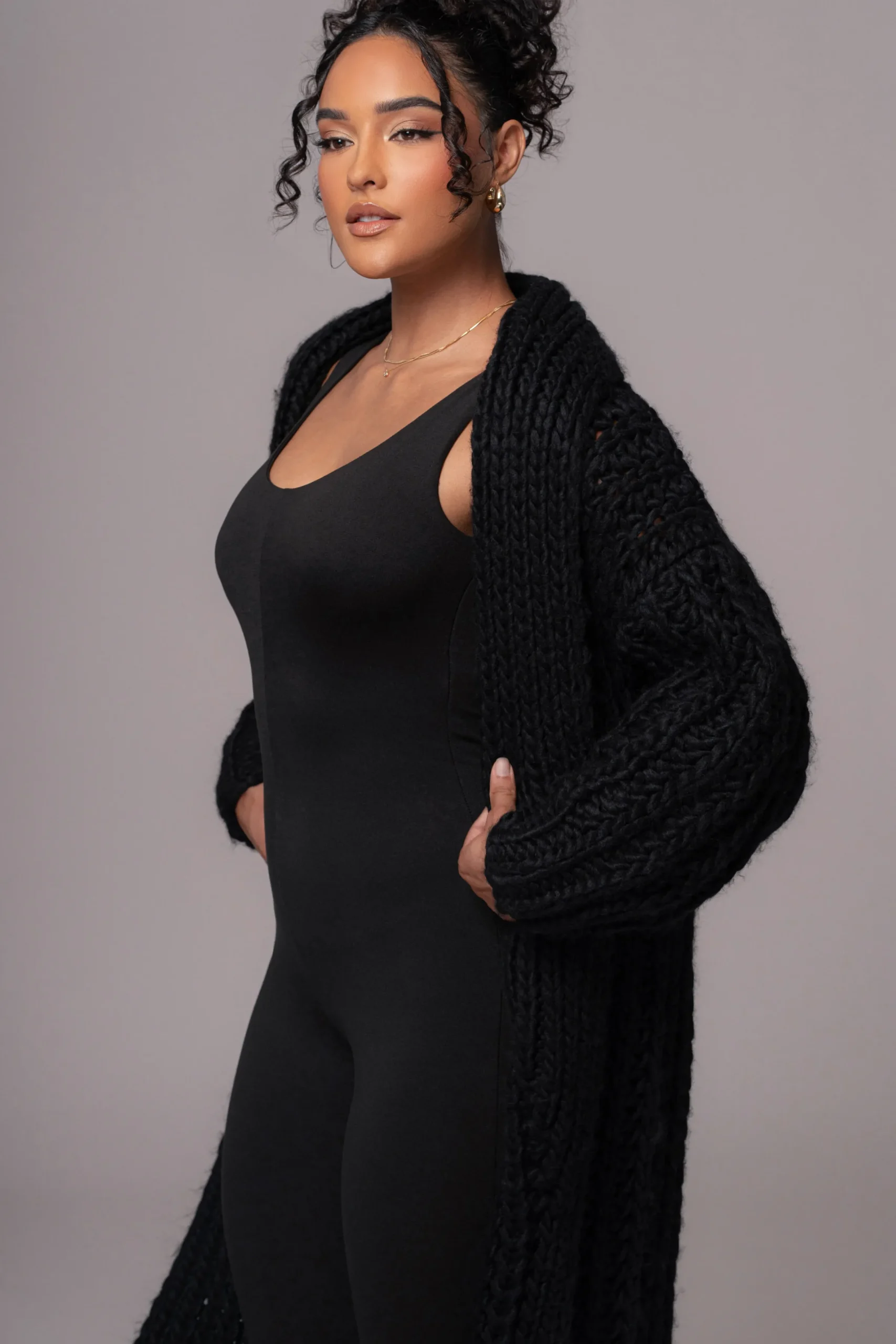 JLUXLABEL Black Hold Me Close Shawl Collar Cardigan