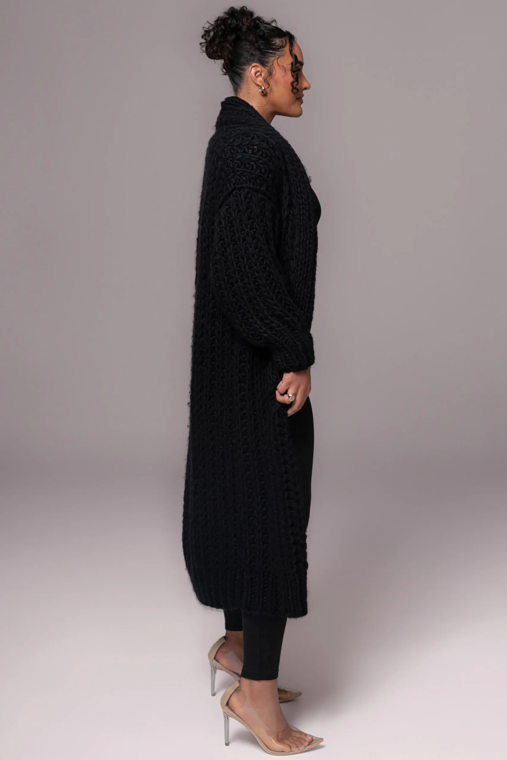 JLUXLABEL Black Hold Me Close Shawl Collar Cardigan