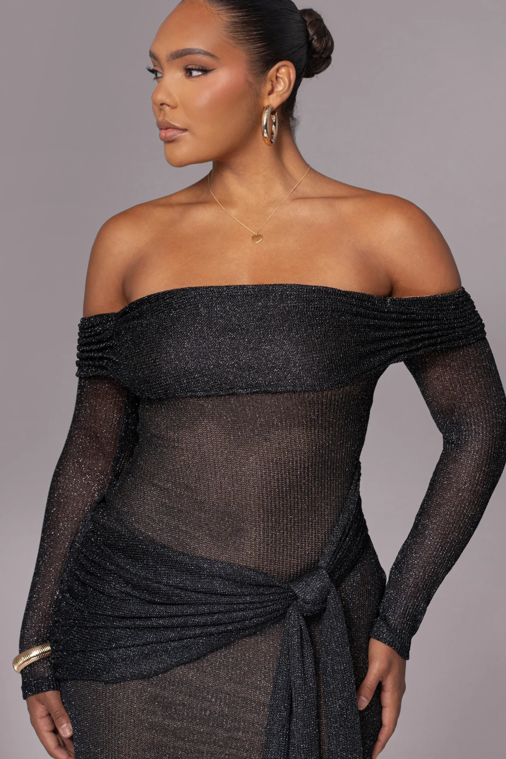 JLUXLABEL Black Island Elegance Drape Dress