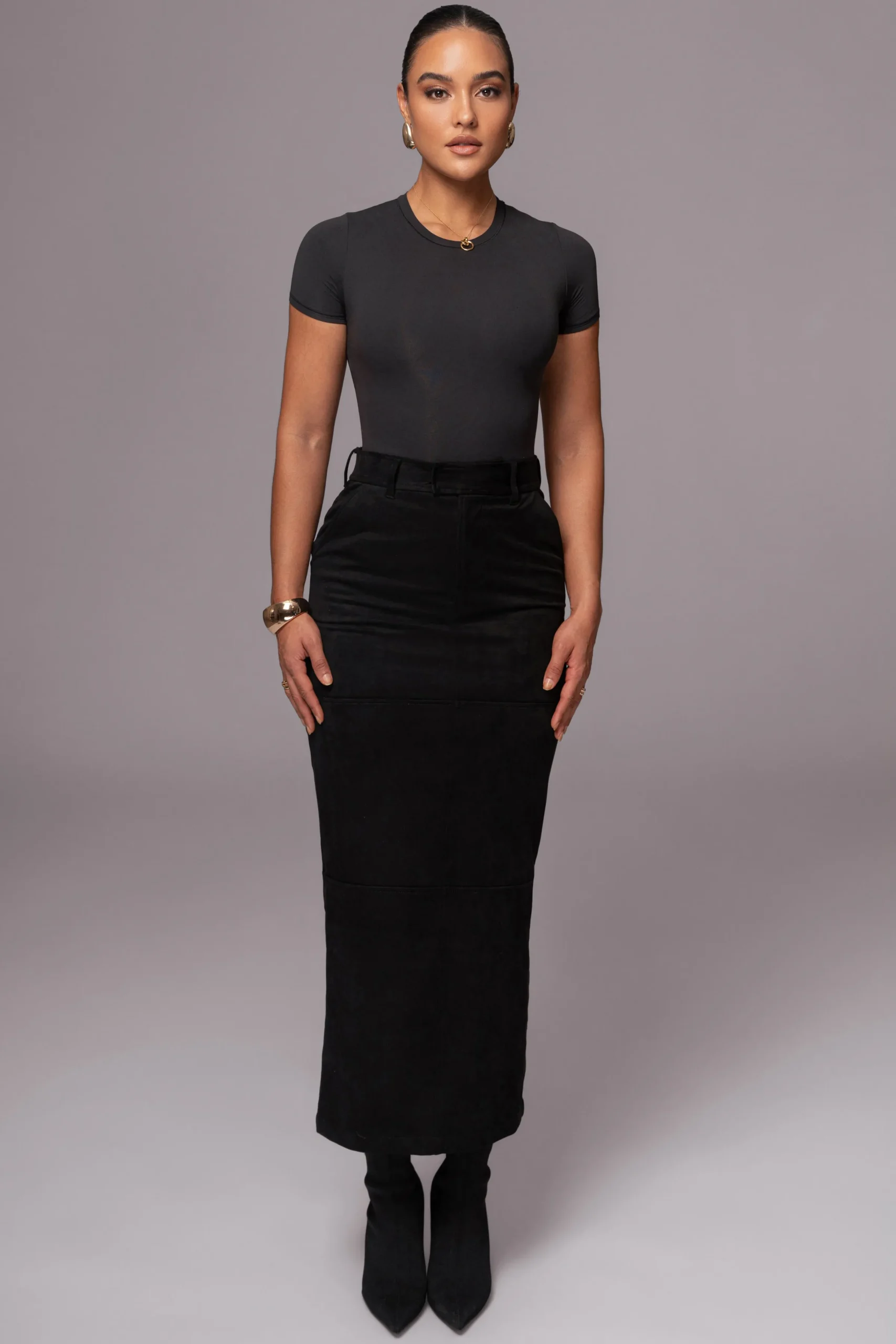 JLUXLABEL Black Joy Suede Maxi Skirt