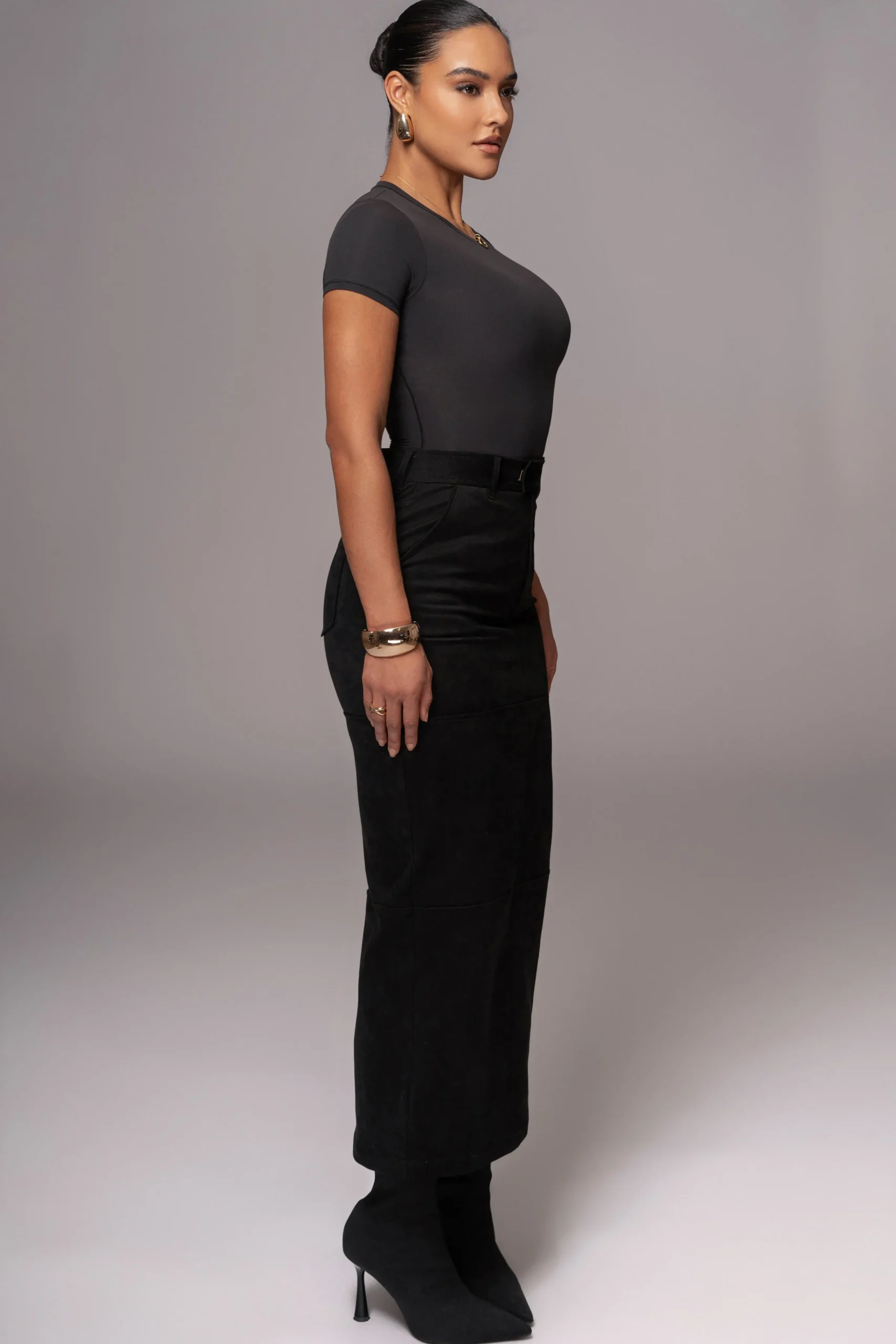 JLUXLABEL Black Joy Suede Maxi Skirt