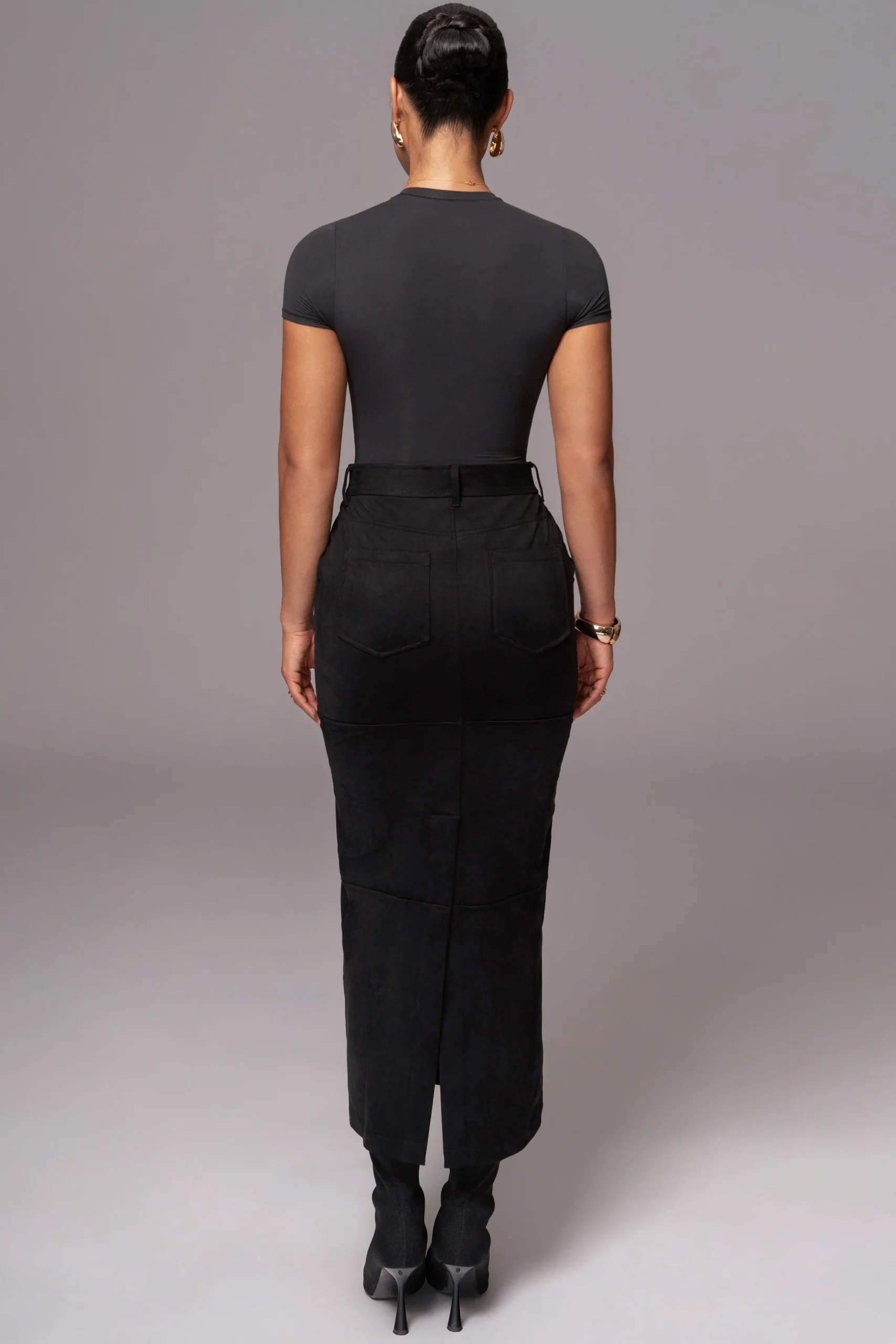 JLUXLABEL Black Joy Suede Maxi Skirt
