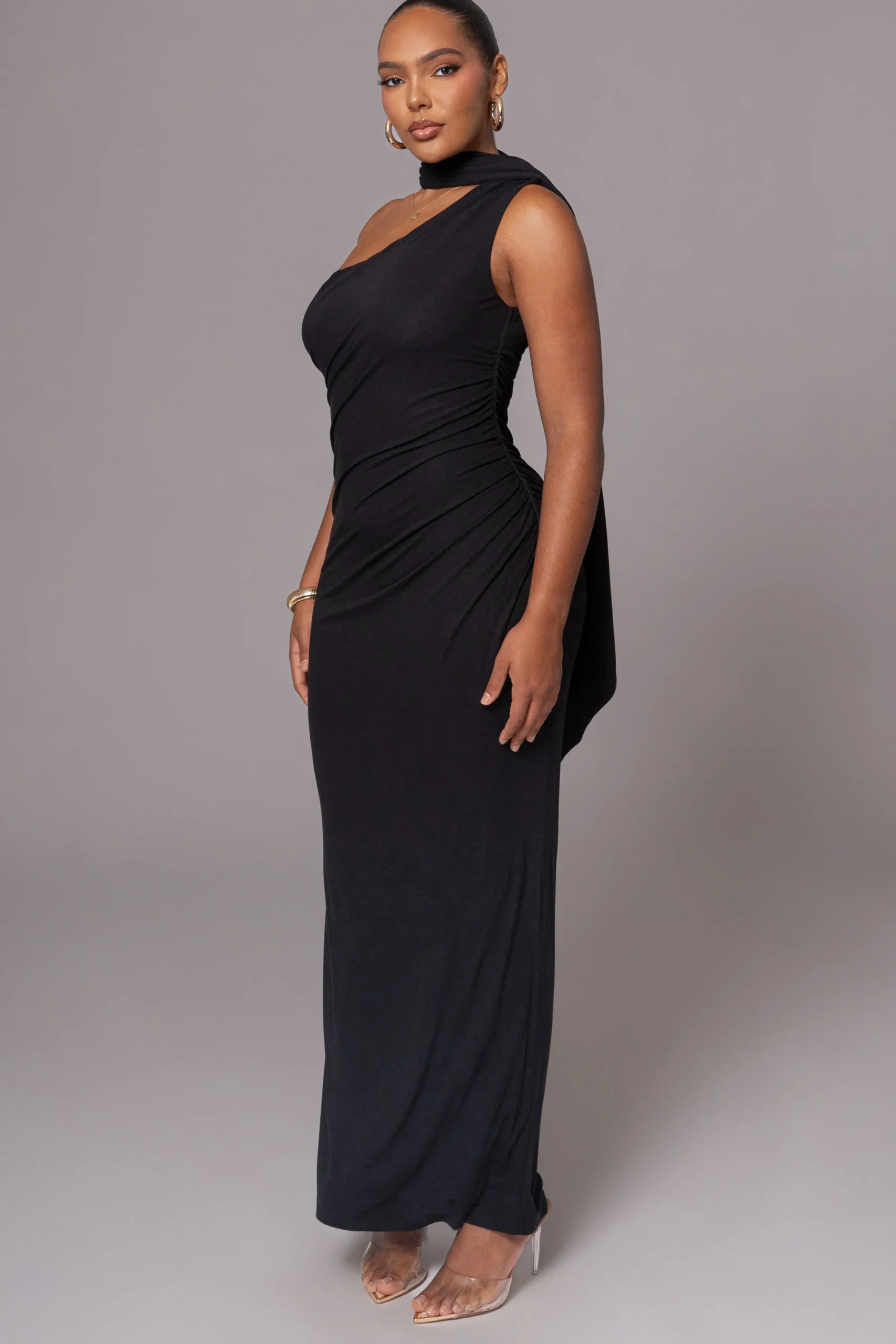 JLUXLABEL Black Kianna Drape Maxi Dress