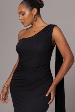 JLUXLABEL Black Kianna Drape Maxi Dress