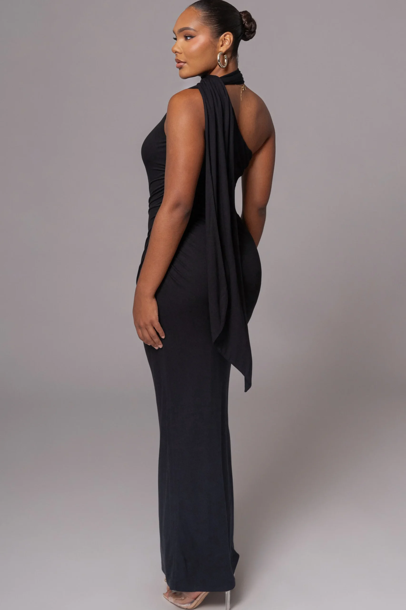 JLUXLABEL Black Kianna Drape Maxi Dress