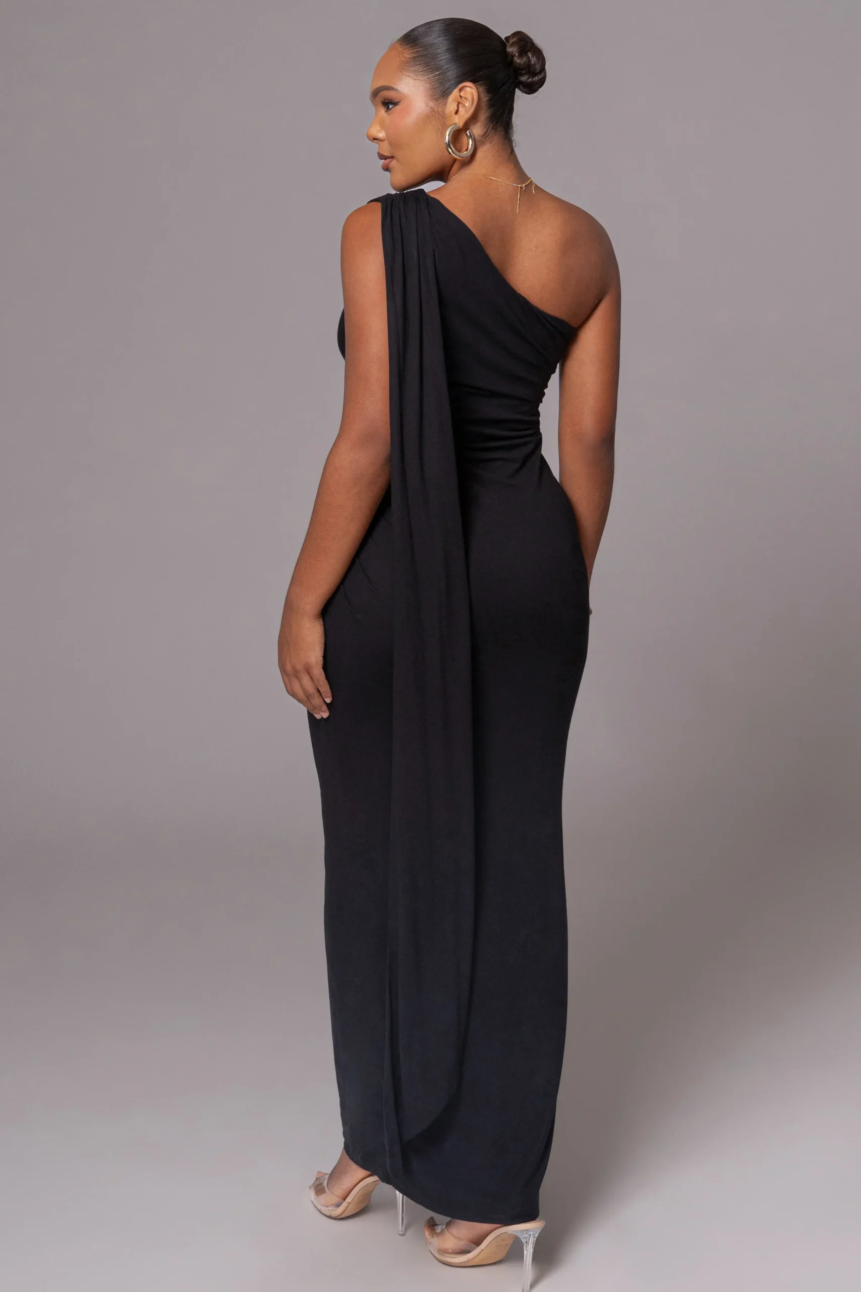 JLUXLABEL Black Kianna Drape Maxi Dress