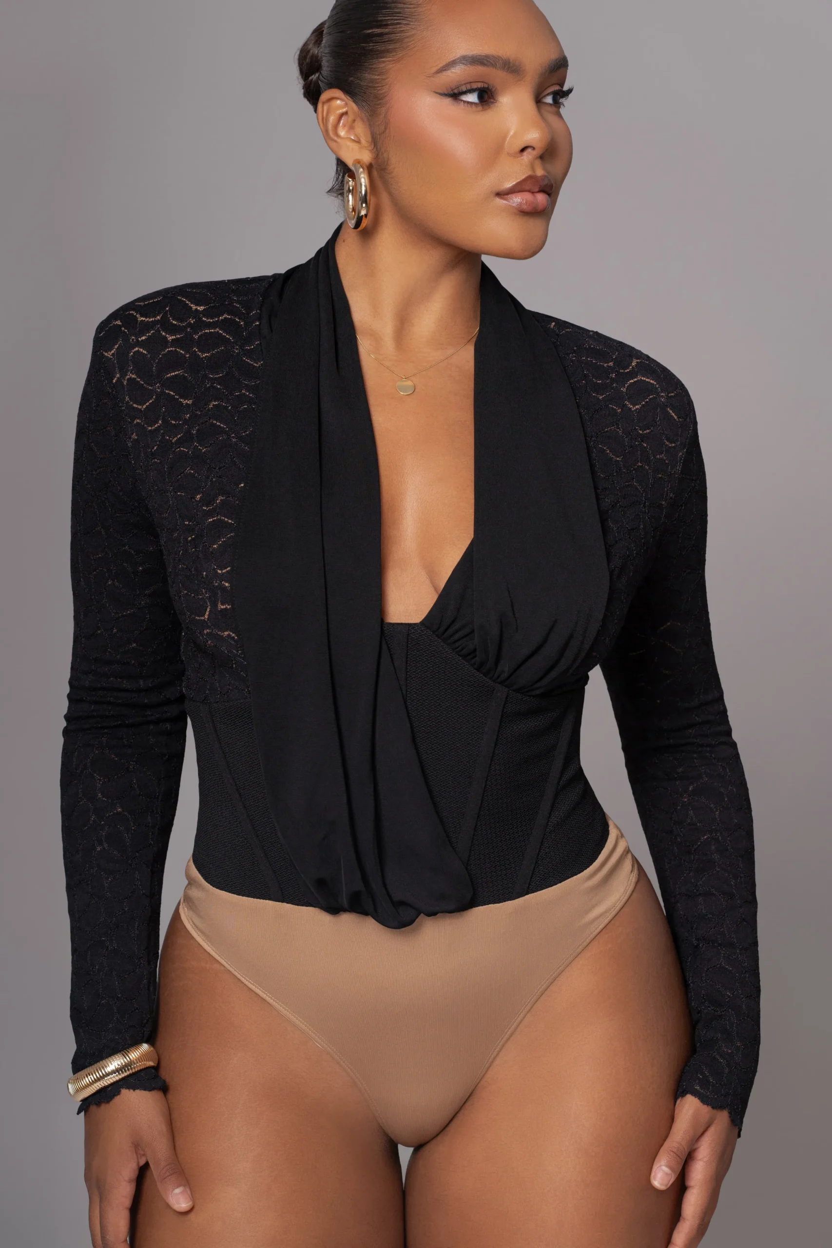 JLUXLABEL Black Lace Corset Bodysuit