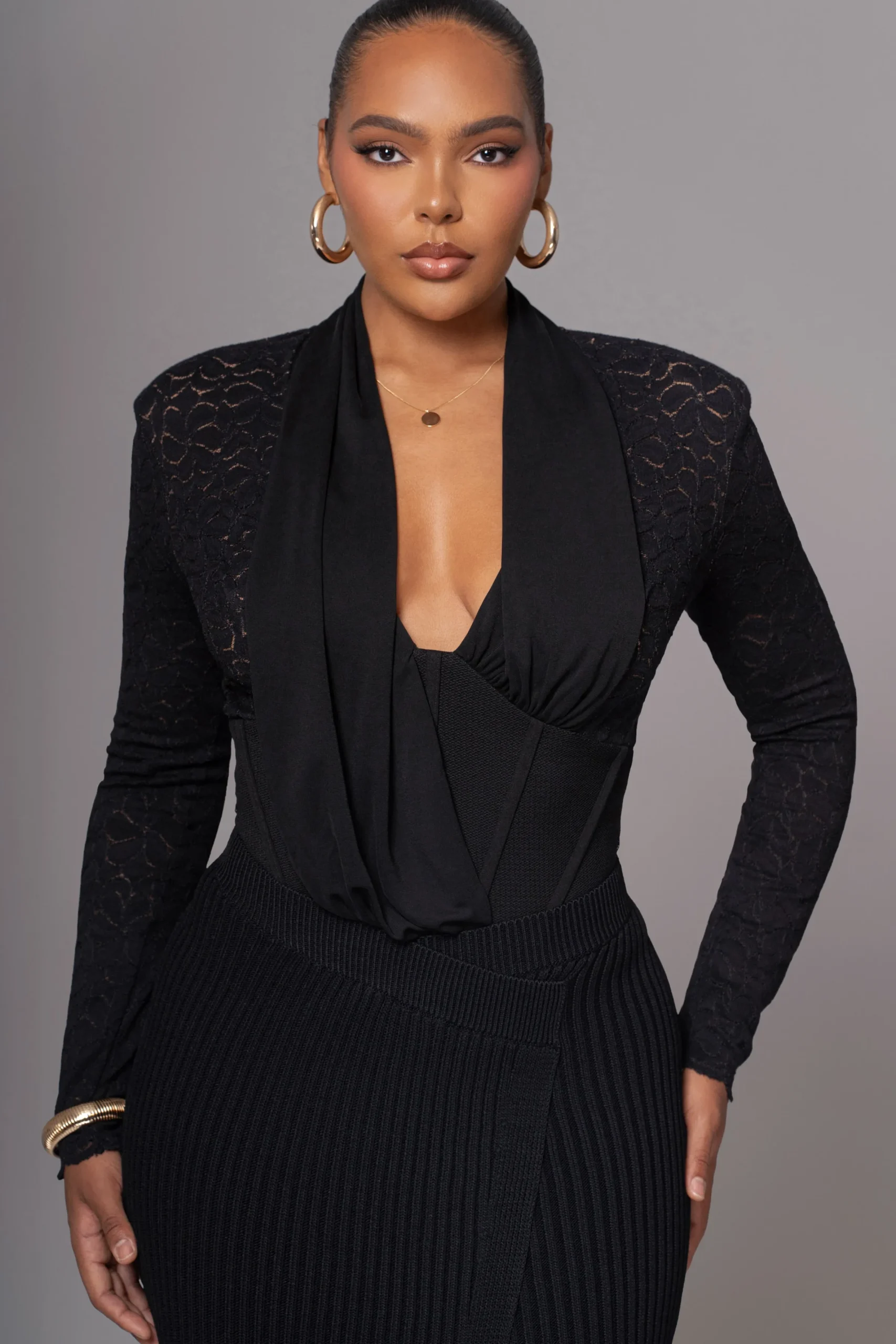 JLUXLABEL Black Lace Corset Bodysuit