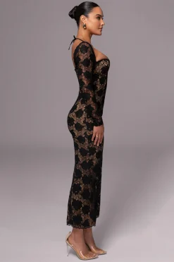 JLUXLABEL Black Lace Sweetheart Maxi Dress