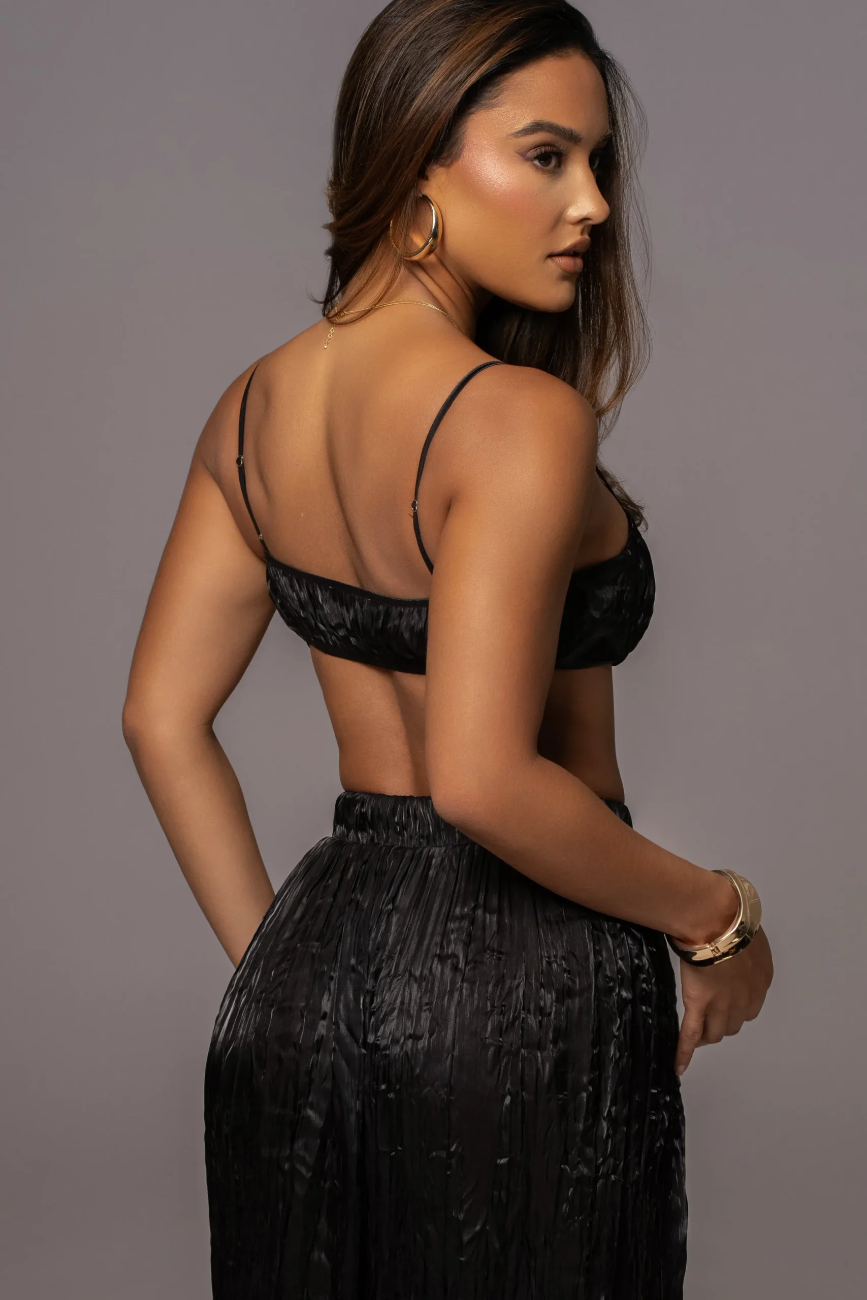 JLUXLABEL Black Lets Get Away Satin Pant Set