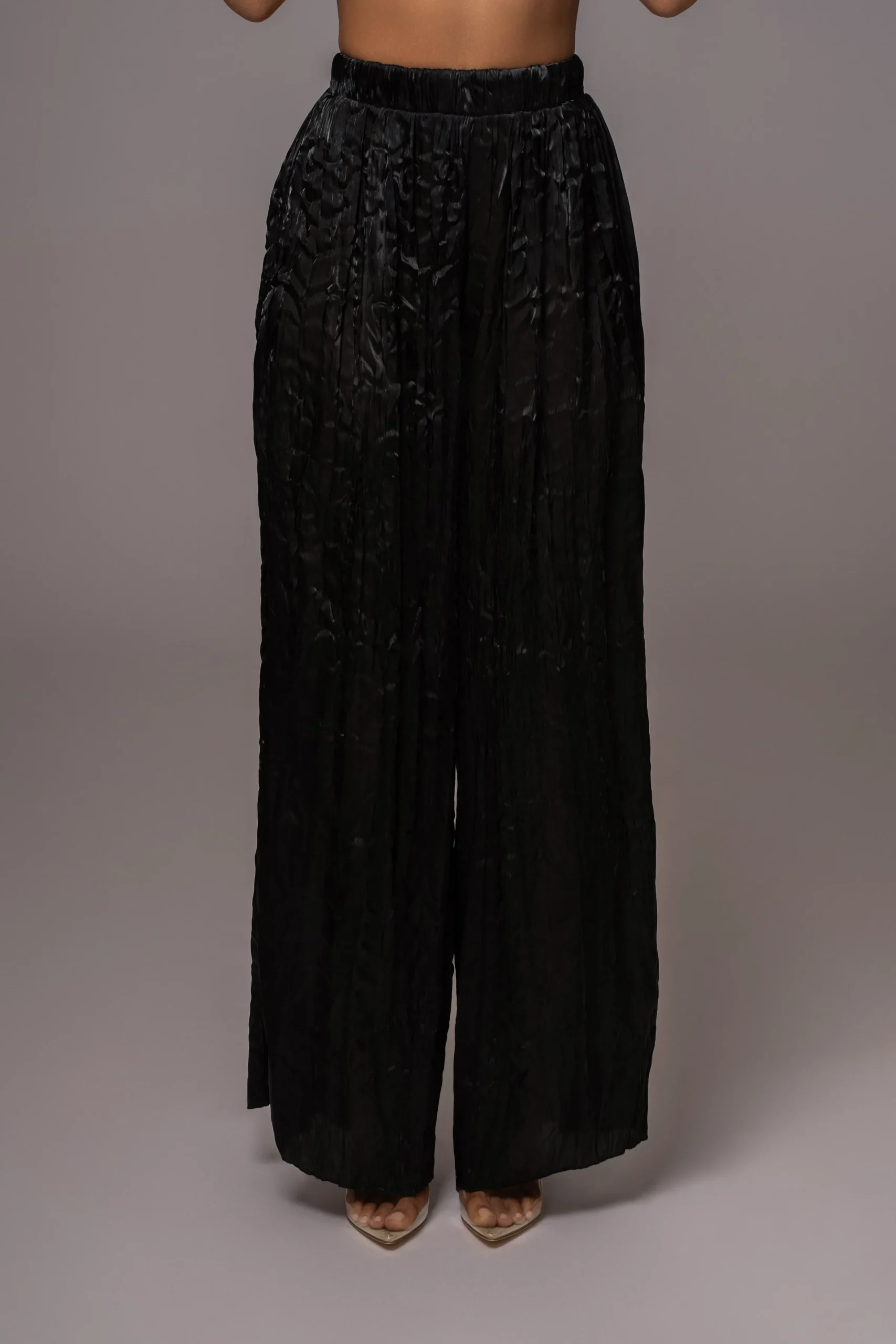 JLUXLABEL Black Lets Get Away Satin Pant Set