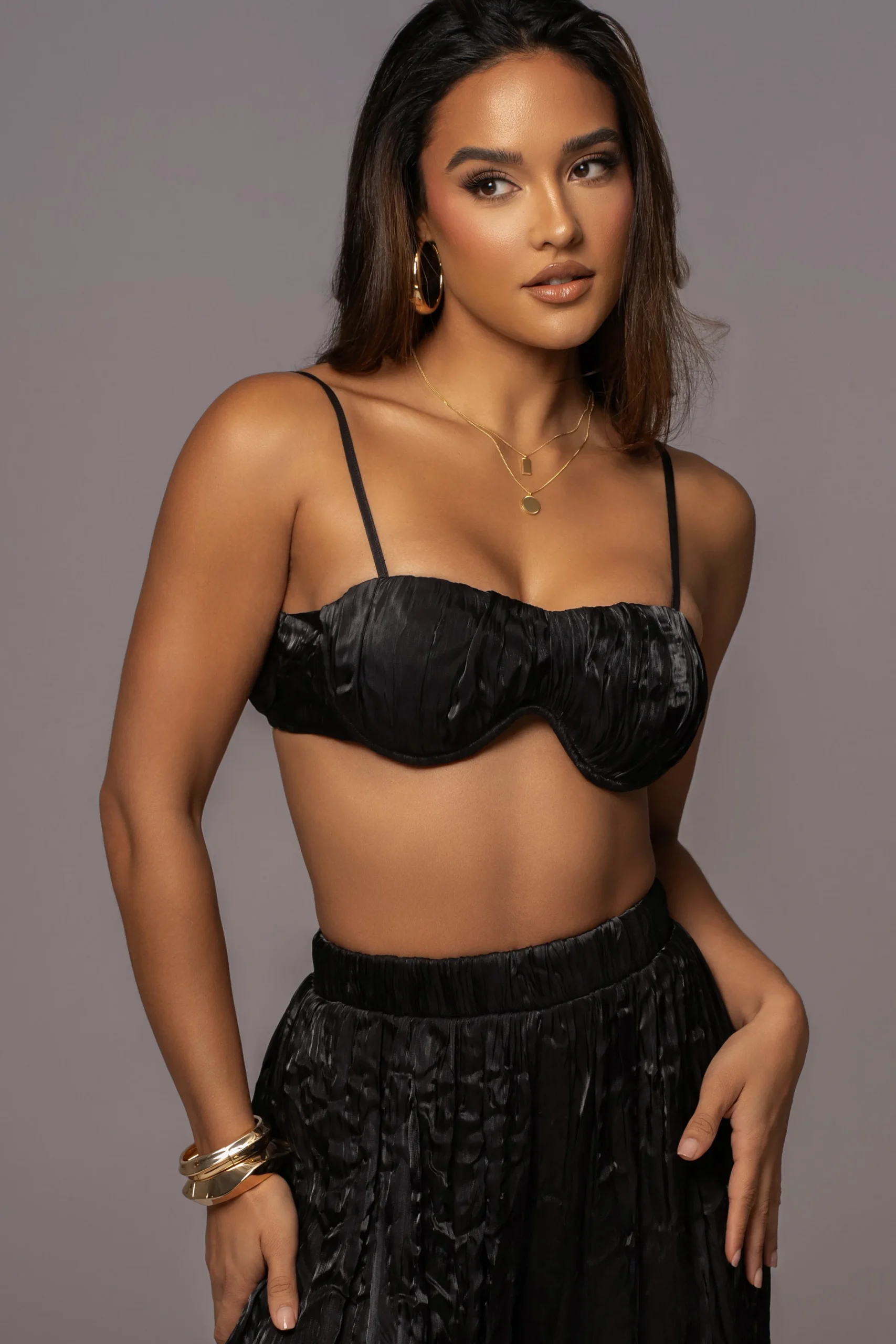 JLUXLABEL Black Lets Get Away Satin Pant Set
