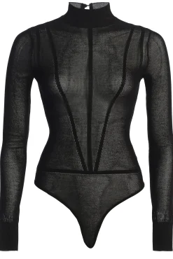 JLUXLABEL Black Lori Sheer Knit Bodysuit