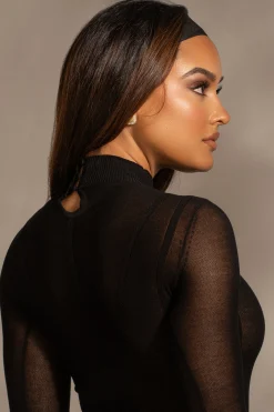 JLUXLABEL Black Lori Sheer Knit Bodysuit