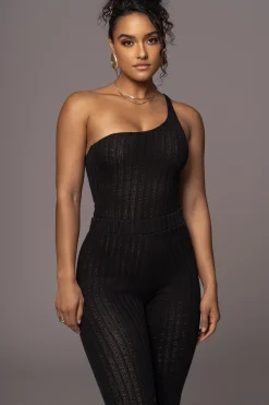 JLUXLABEL Black Malibu Nights One Shoulder Bodysuit