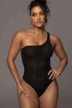 JLUXLABEL Black Malibu Nights One Shoulder Bodysuit