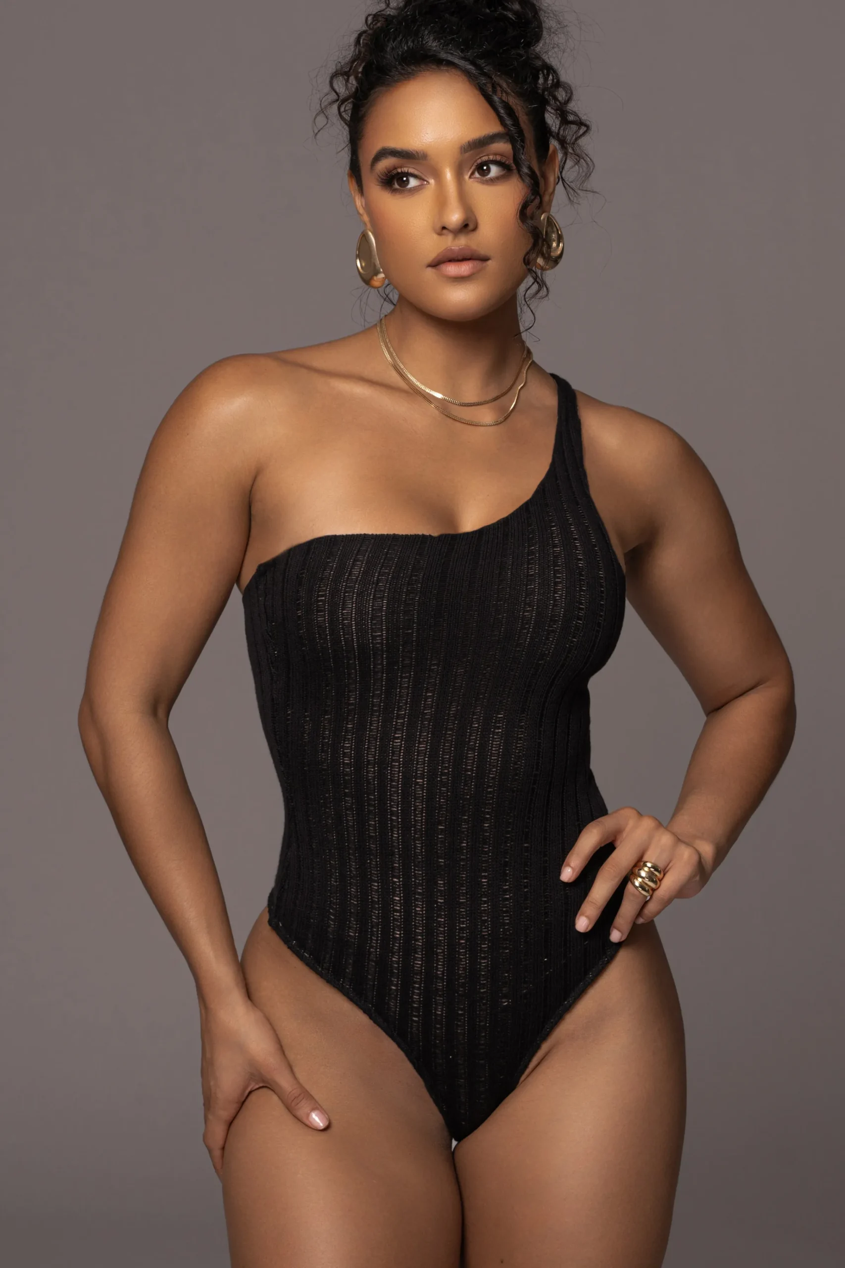 JLUXLABEL Black Malibu Nights One Shoulder Bodysuit