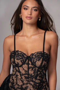 JLUXLABEL Black Marilyn Lace Mini Dress
