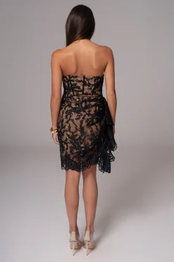 JLUXLABEL Black Marilyn Lace Mini Dress