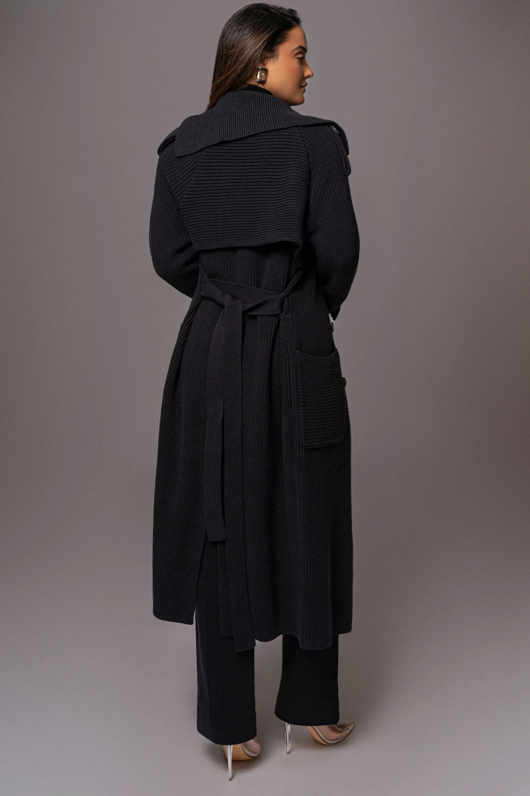 JLUXLABEL Black Maxinne Knit Coat