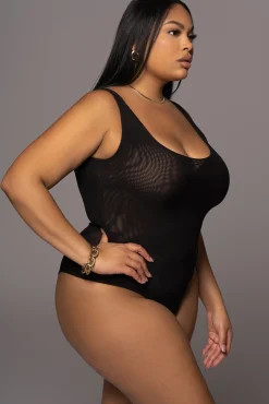 JLUXLABEL Black Mesh Essentials Tank Bodysuit Undergarment