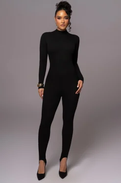 JLUXLABEL Black Minna Mock Neck Jumpsuit