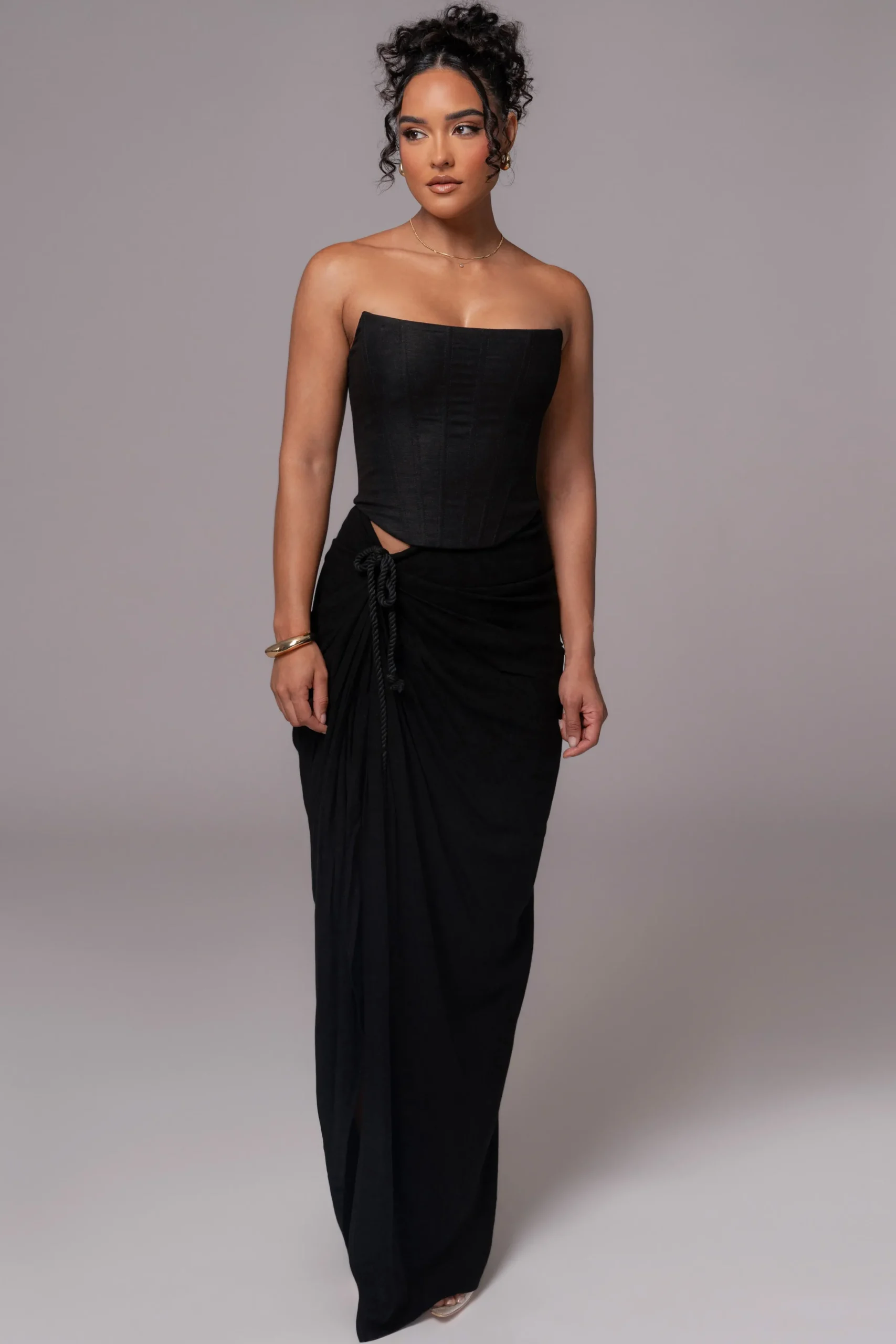 JLUXLABEL Black Noelia Linen Slit Skirt