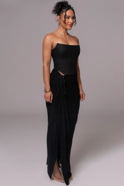 JLUXLABEL Black Noelia Linen Slit Skirt