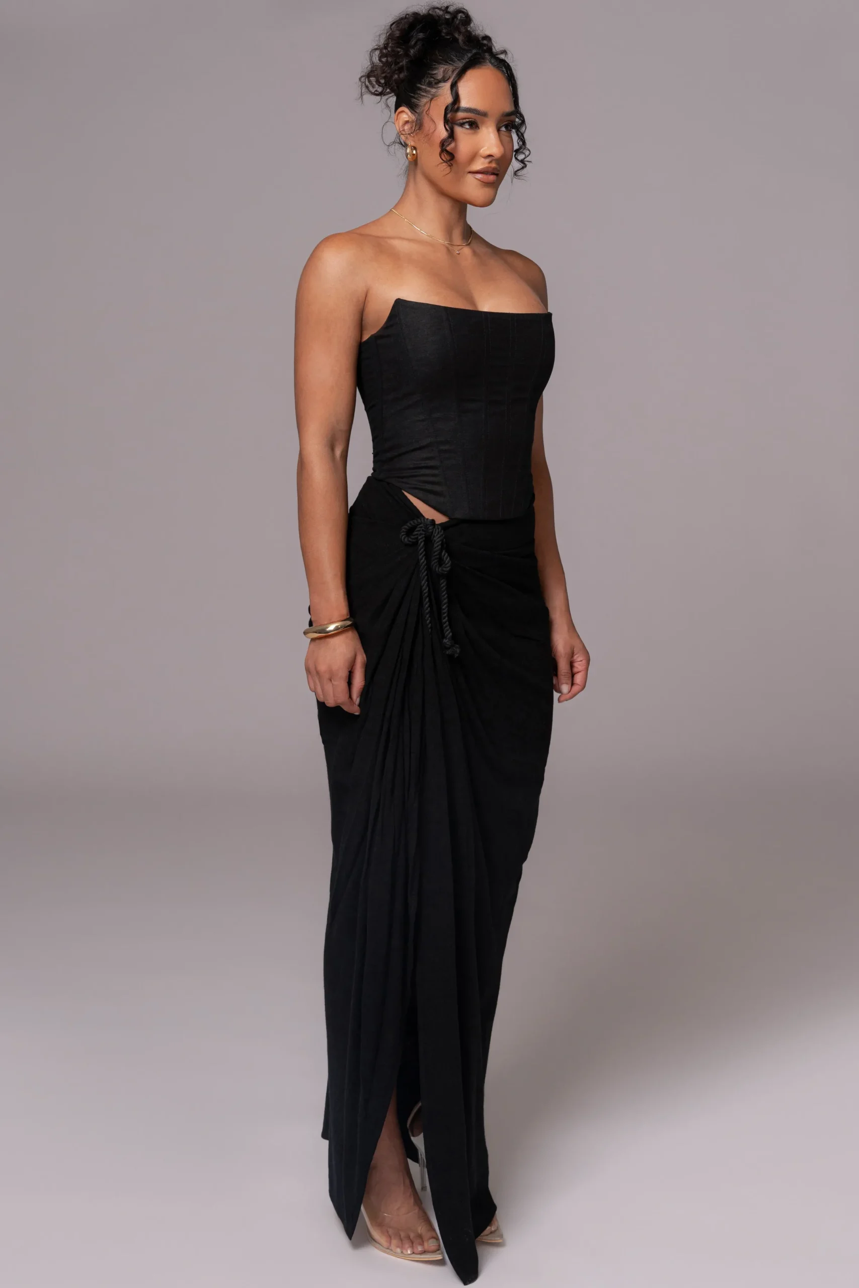 JLUXLABEL Black Noelia Linen Slit Skirt
