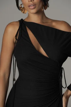 JLUXLABEL Black Odelia Crinkled Maxi Dress