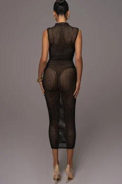 JLUXLABEL Black Pacific Tides Crochet Maxi Dress