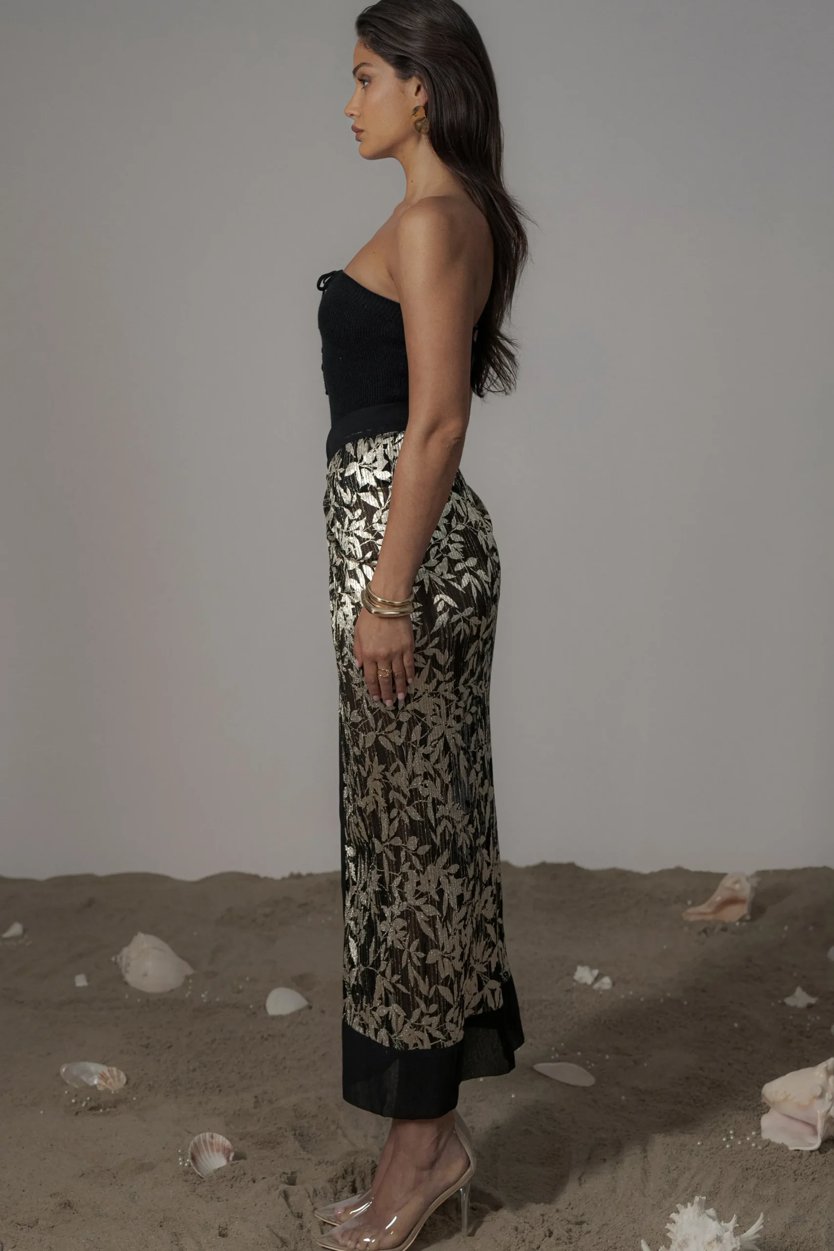 JLUXLABEL Black Positano Printed Sarong Skirt