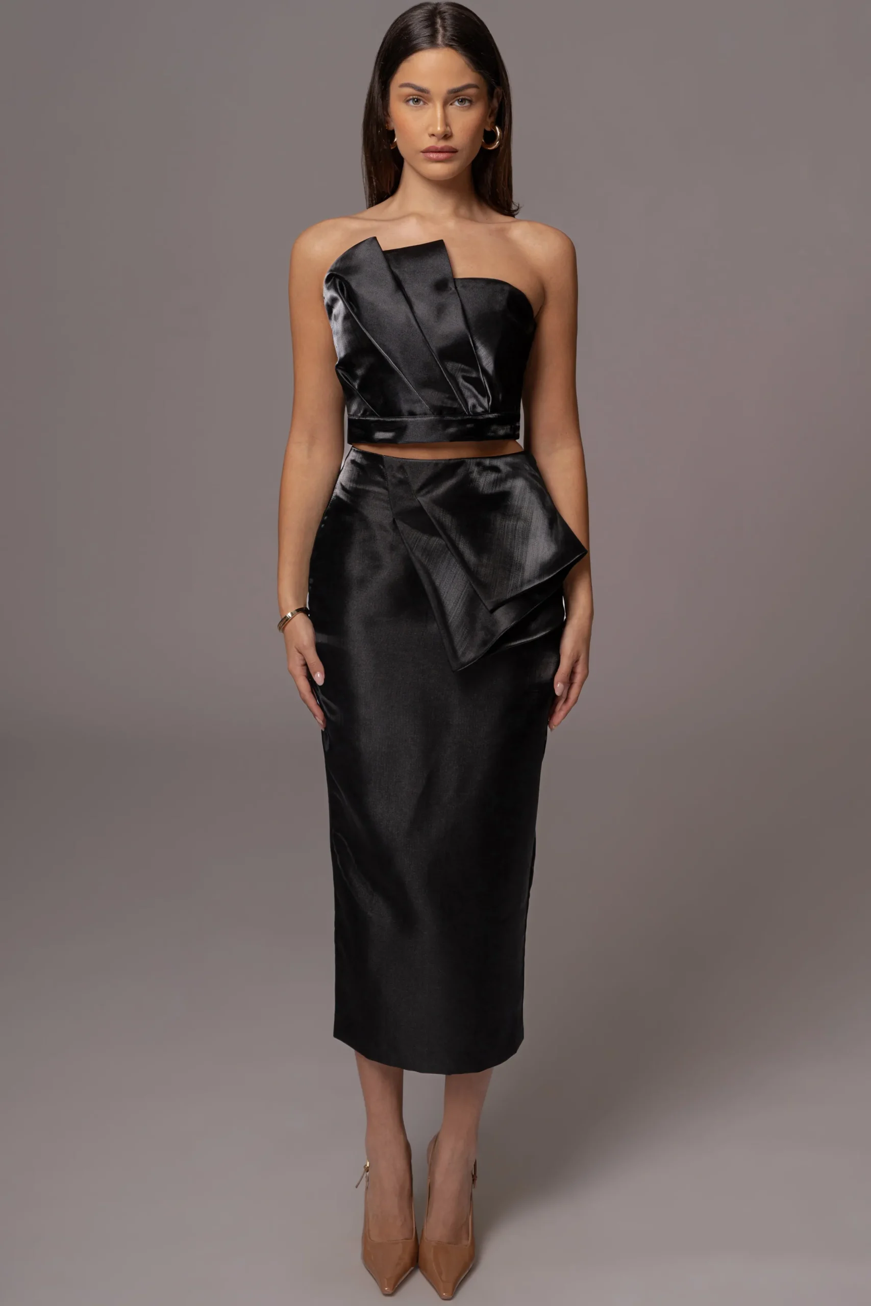 JLUXLABEL Black Reception Pleated Midi Skirt