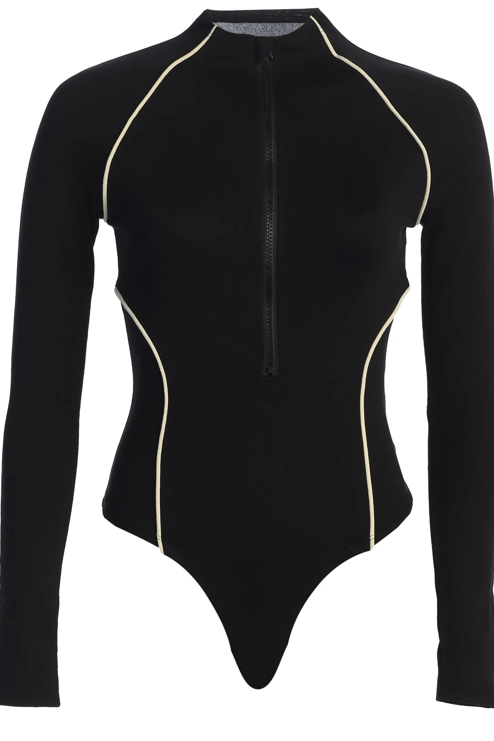 JLUXLABEL Black Rise Up Zip Front Bodysuit