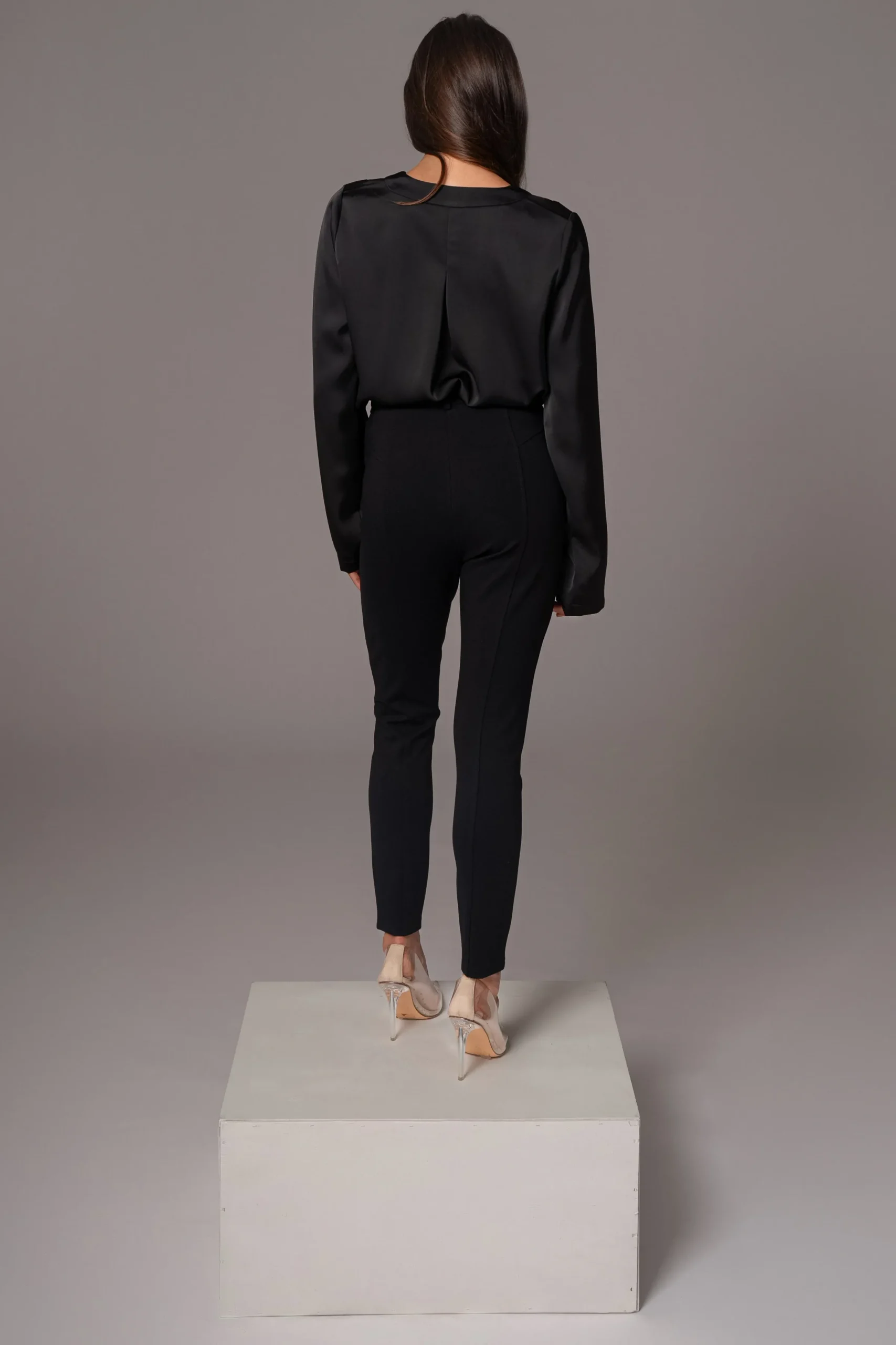 JLUXLABEL Black Satin Draped Top
