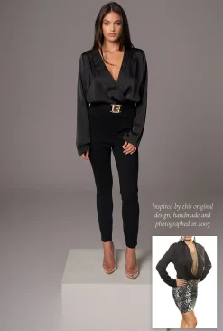 JLUXLABEL Black Satin Draped Top