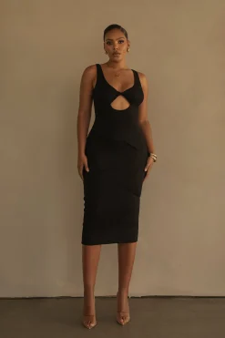 JLUXLABEL Black Shift Of Feelings Midi Dress