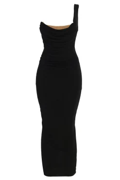 JLUXLABEL Black Slinky Krishna One Shoulder Maxi Dress