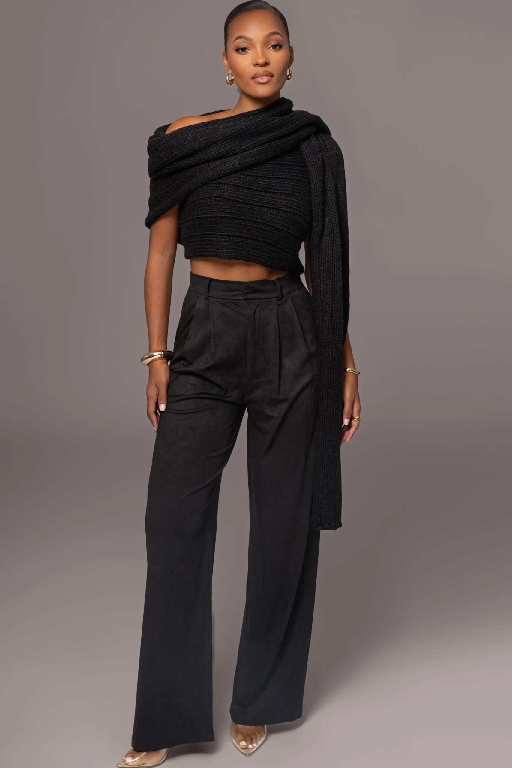 JLUXLABEL Black Soft Life Cable Knit Sweater Top