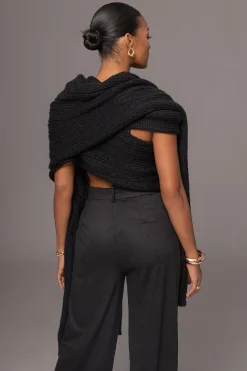 JLUXLABEL Black Soft Life Cable Knit Sweater Top
