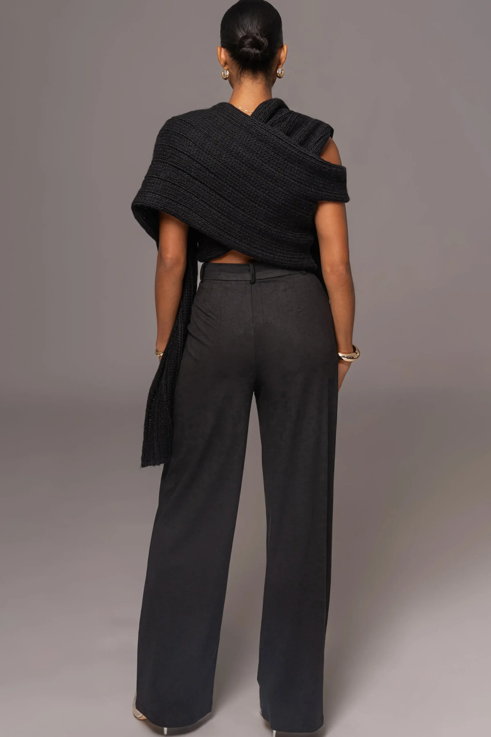 JLUXLABEL Black Soft Life Cable Knit Sweater Top