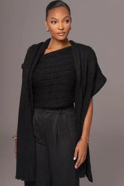 JLUXLABEL Black Soft Life Cable Knit Sweater Top