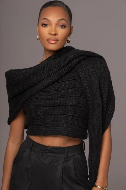 JLUXLABEL Black Soft Life Cable Knit Sweater Top