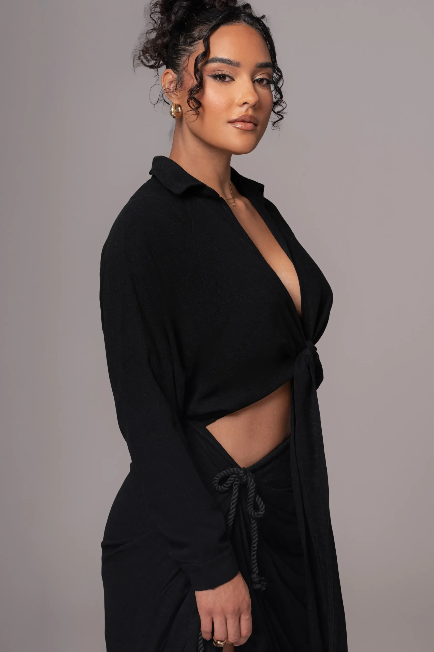 JLUXLABEL Black Soho Front Tied Woven Top