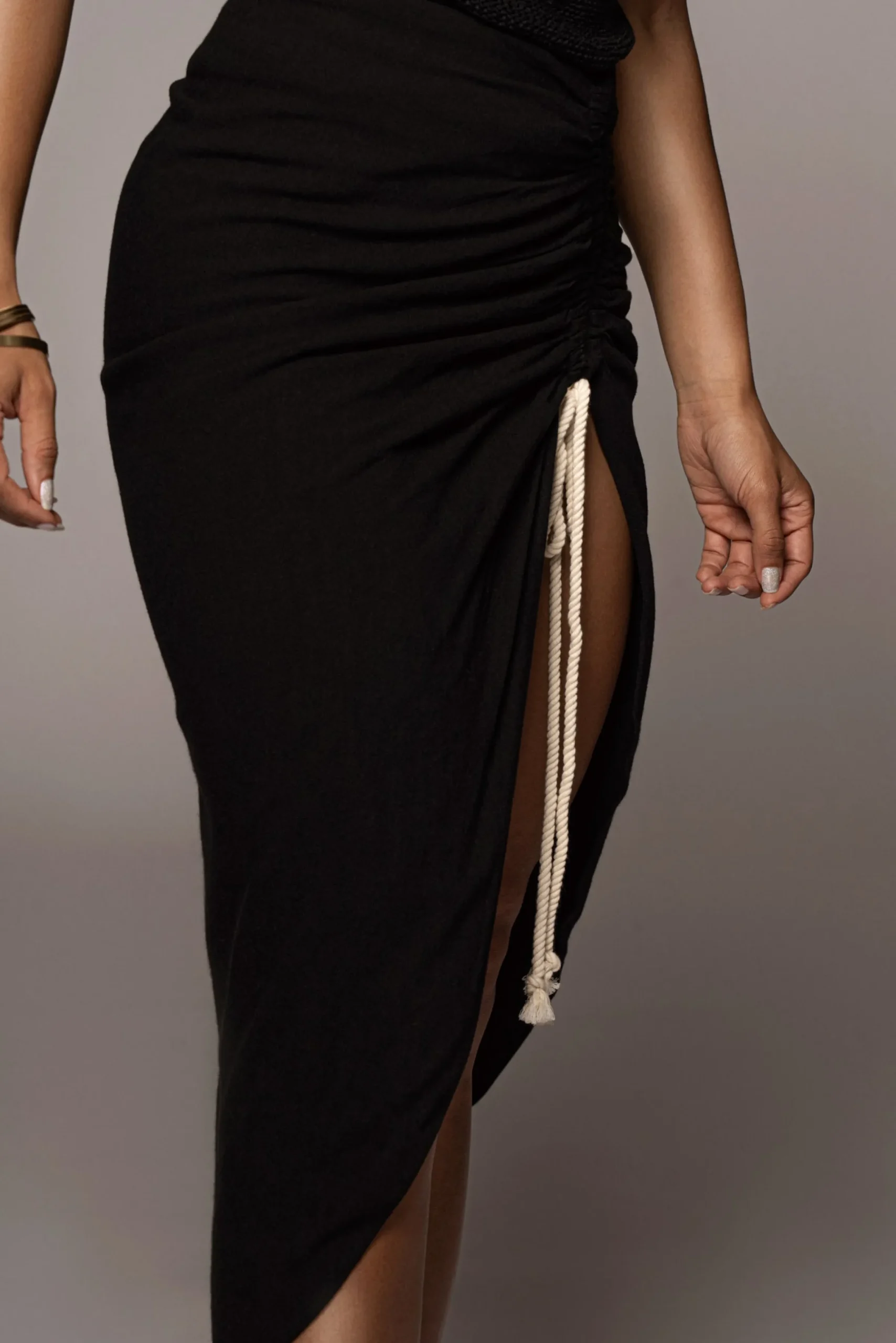 JLUXLABEL Black Spring Ruched Linen Skirt