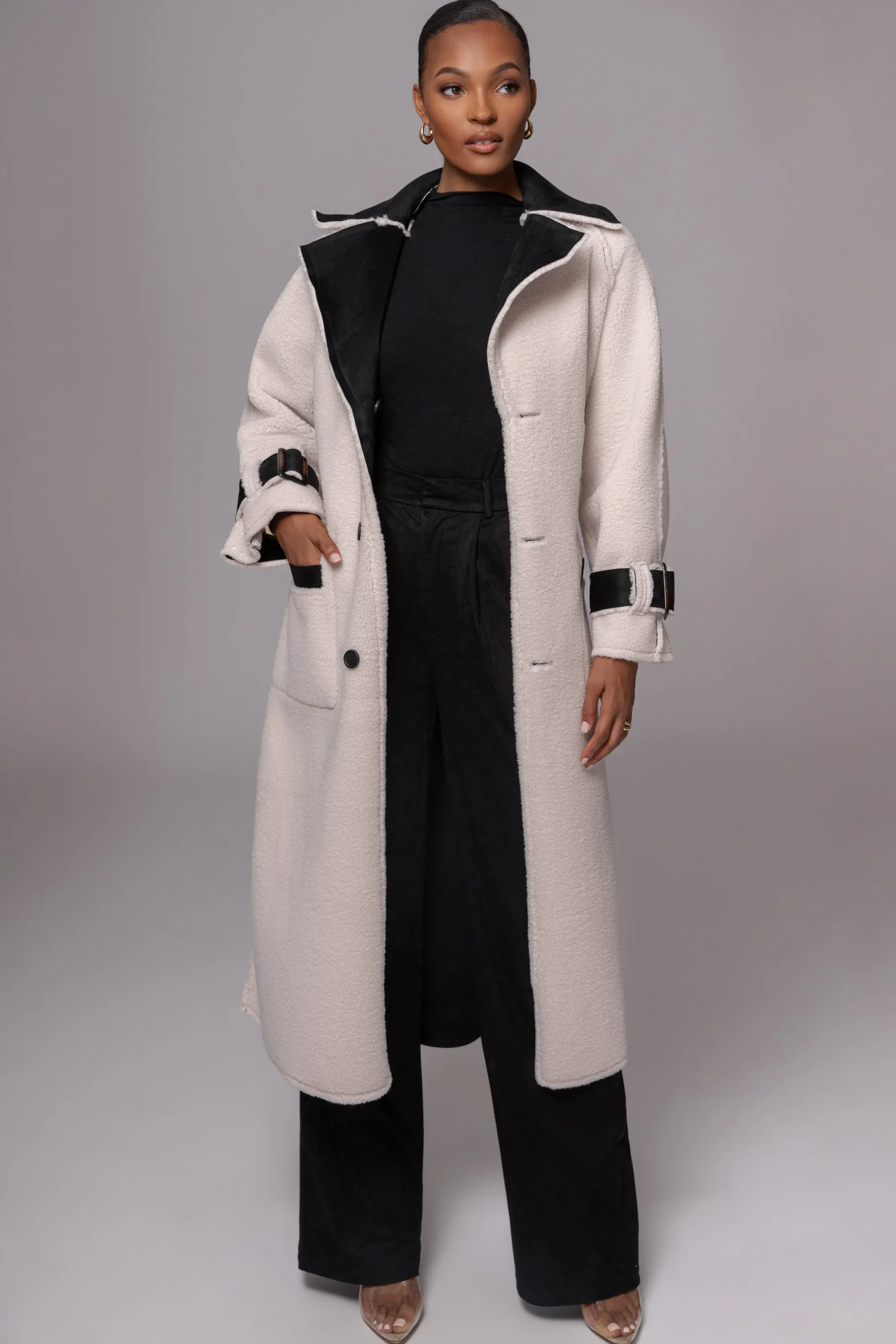 JLUXLABEL Black Suede And Sherpa Reversible Coat