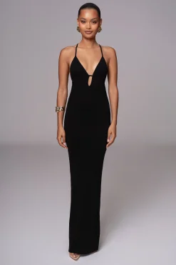 JLUXLABEL Black Sun Rays Knit Maxi Dress